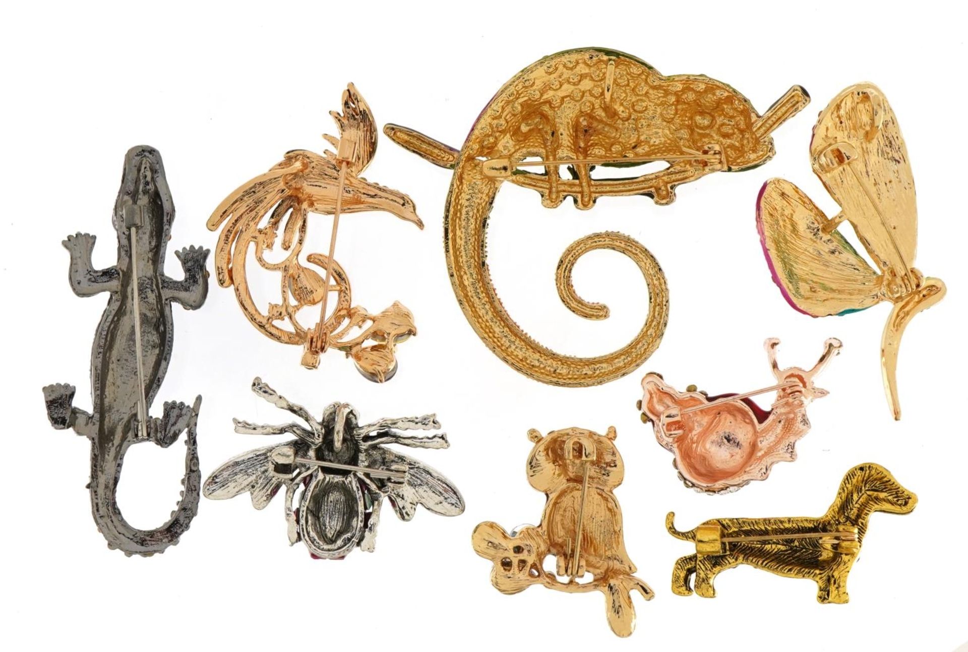 Eight jewelled and enamel animal and insect brooches including Dachshund, butterfly and crocodile, - Image 4 of 4