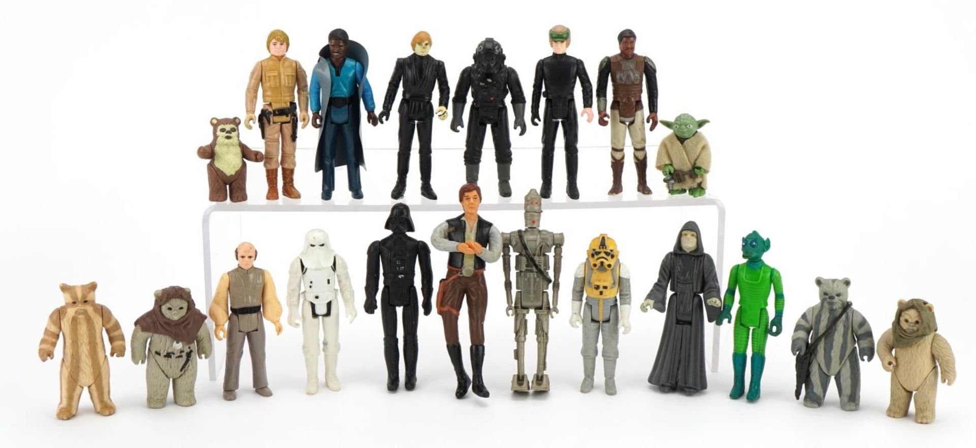 Twenty vintage Star Wars action figures including Stormtrooper, Ewoks and Luke Skywalker