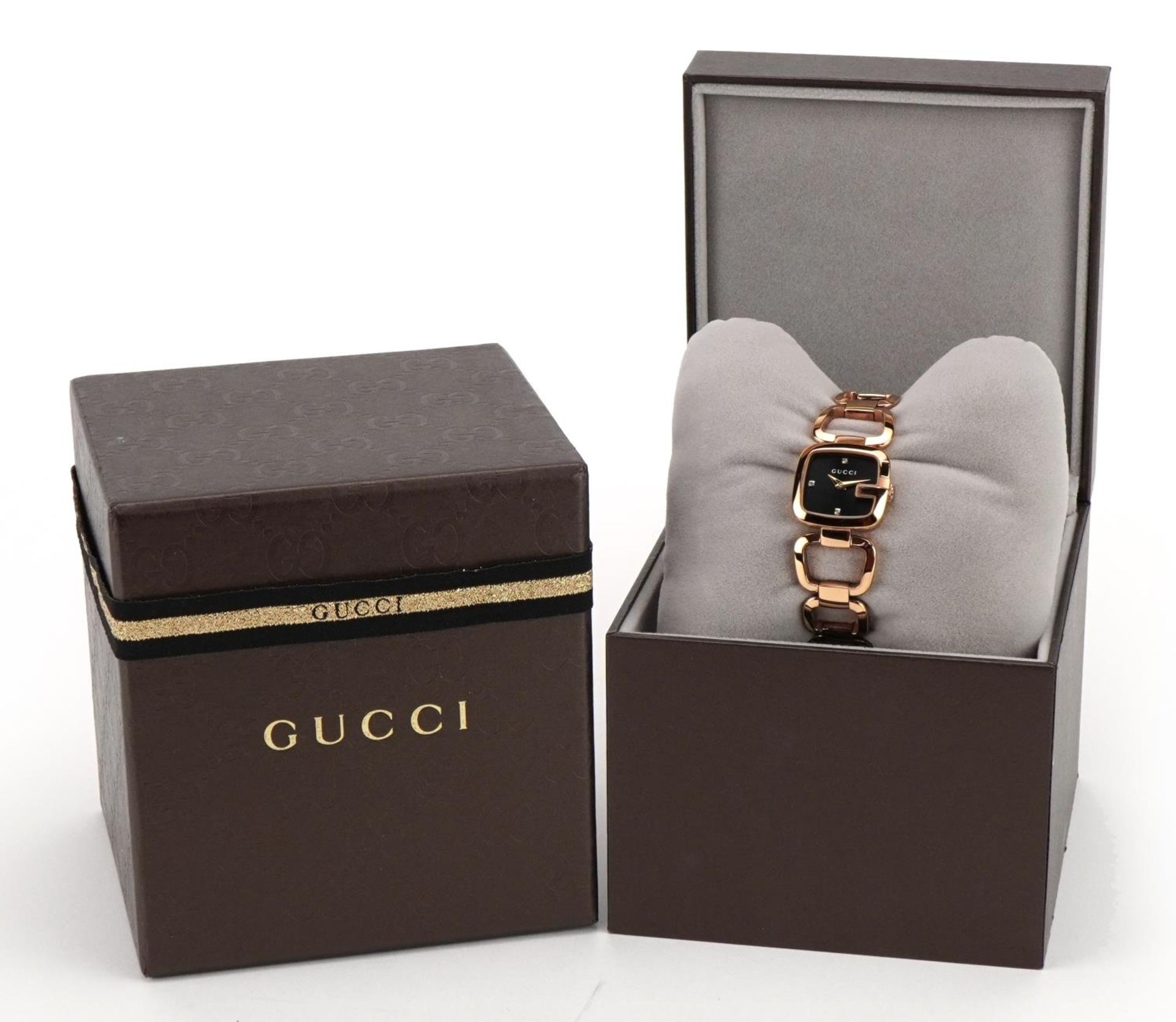 Gucci, ladies Gucci Dial G wristwatch numbered 125.5 with spare link and box, the case 24mm wide - Image 7 of 8