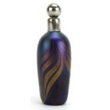 John Ditchfield, Glasform iridescent art glass scent bottle with combed decoration and white metal