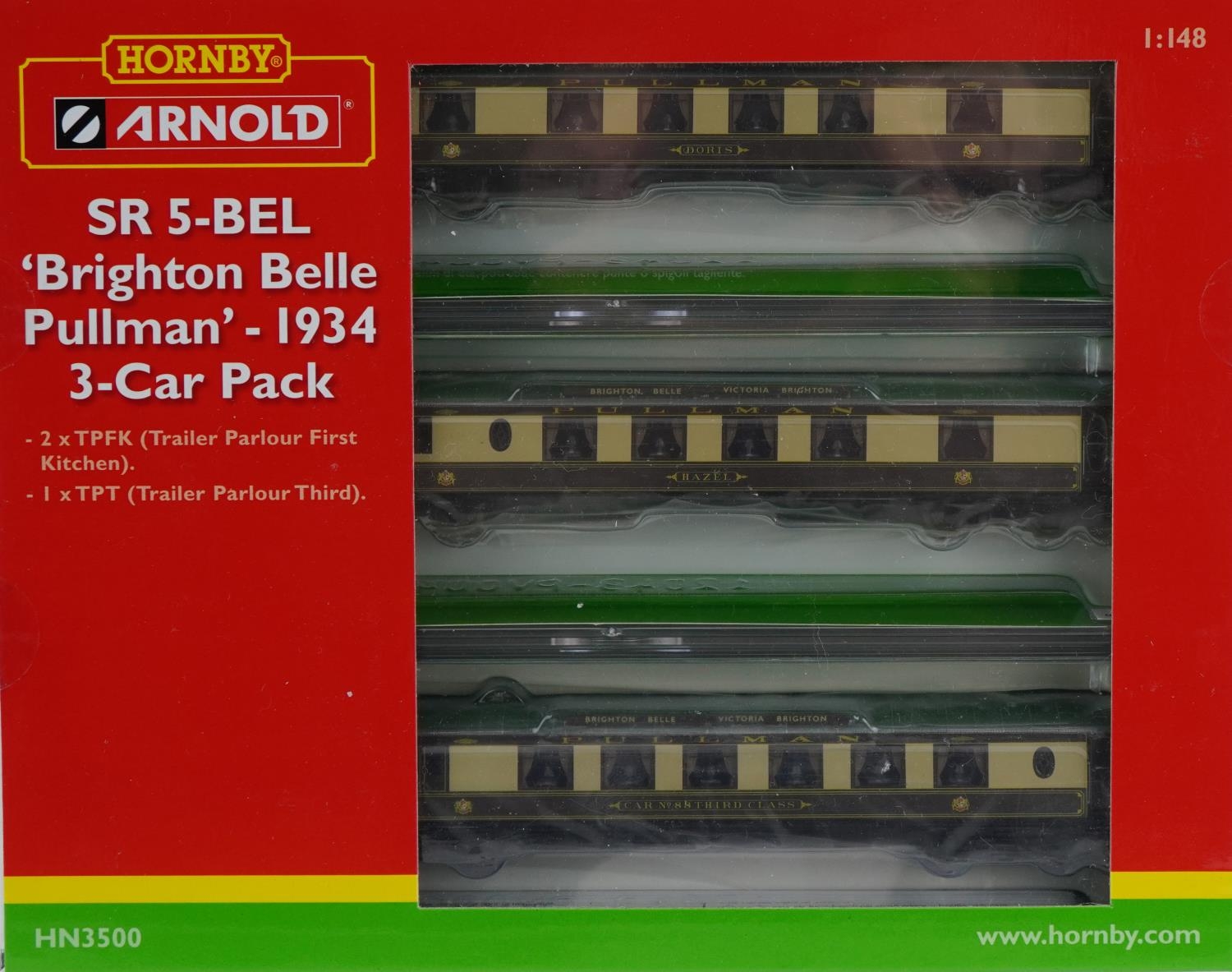 Two Hornby Arnold N gauge model railway SR 5-BEL Brighton Belle Pullman car sets, numbers HN3000 and - Image 2 of 4