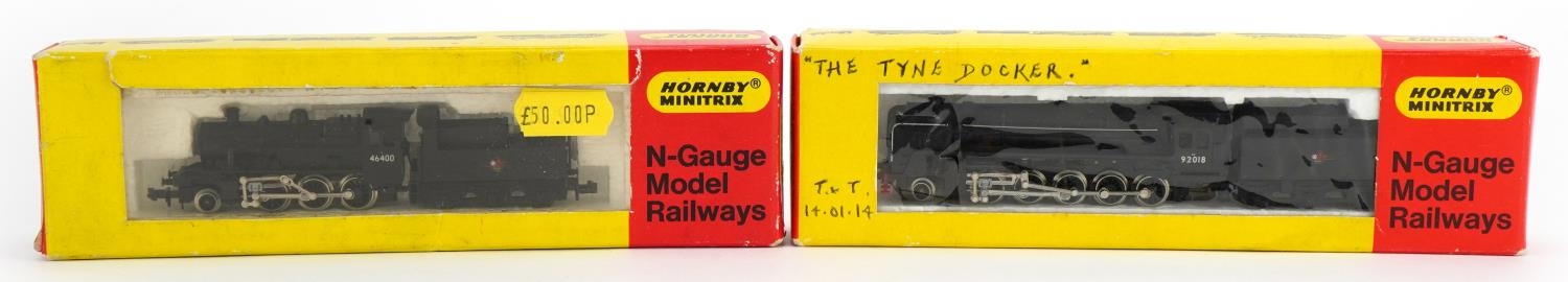 Two Hornby Minitrix N gauge model railway locomotives and tenders with boxes, numbers 202 and 207