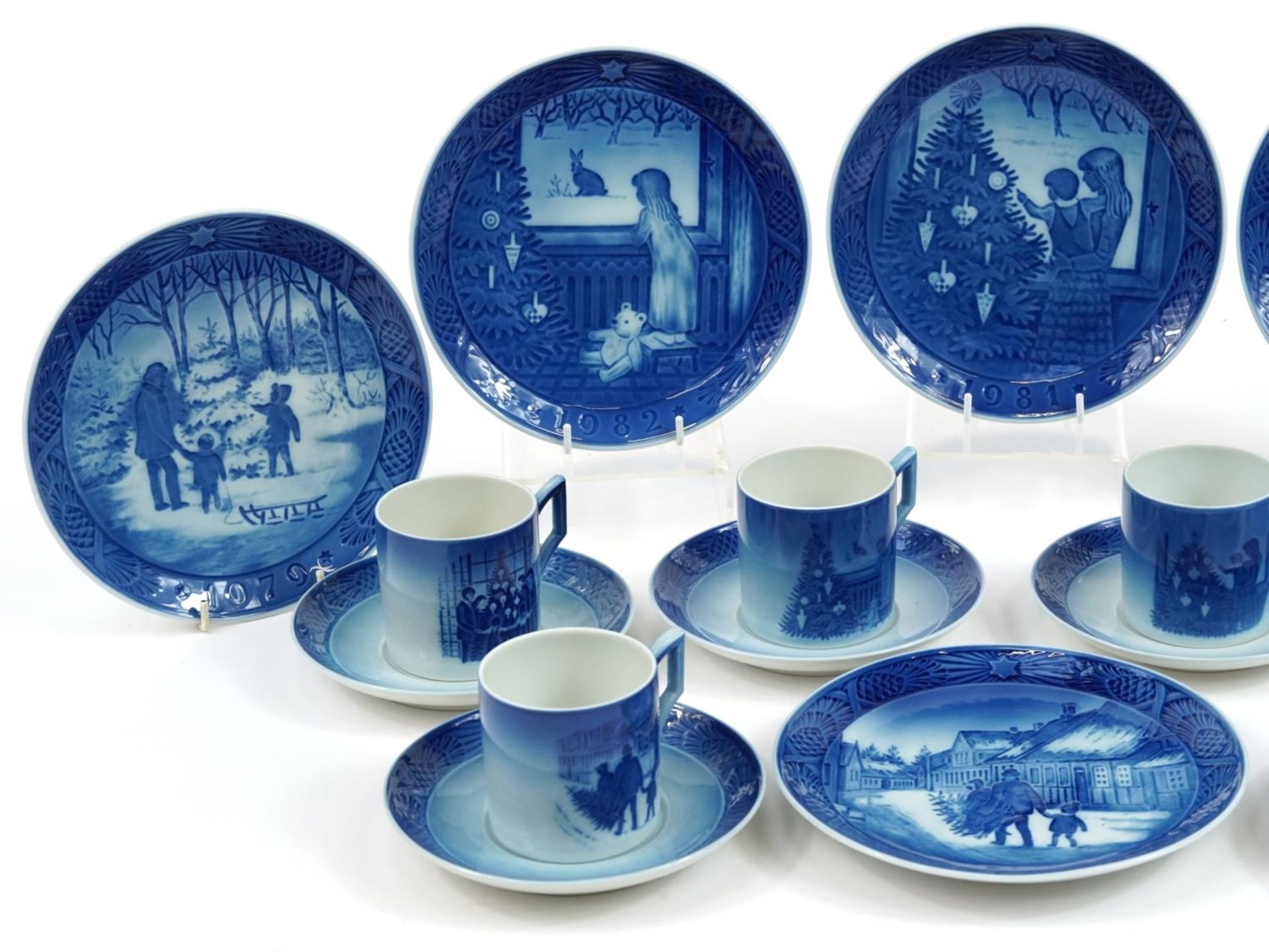Royal Copenhagen Christmas collectable china comprising six cups with saucers and six year plates, - Image 2 of 5