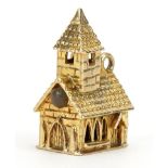 9ct gold church charm with stanhope, 2.0cm high, 4.3g