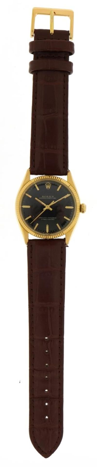 Rolex, gentlemen's gold Rolex Oyster Perpetual wristwatch with black dial, 33mm in diameter, total - Image 2 of 5