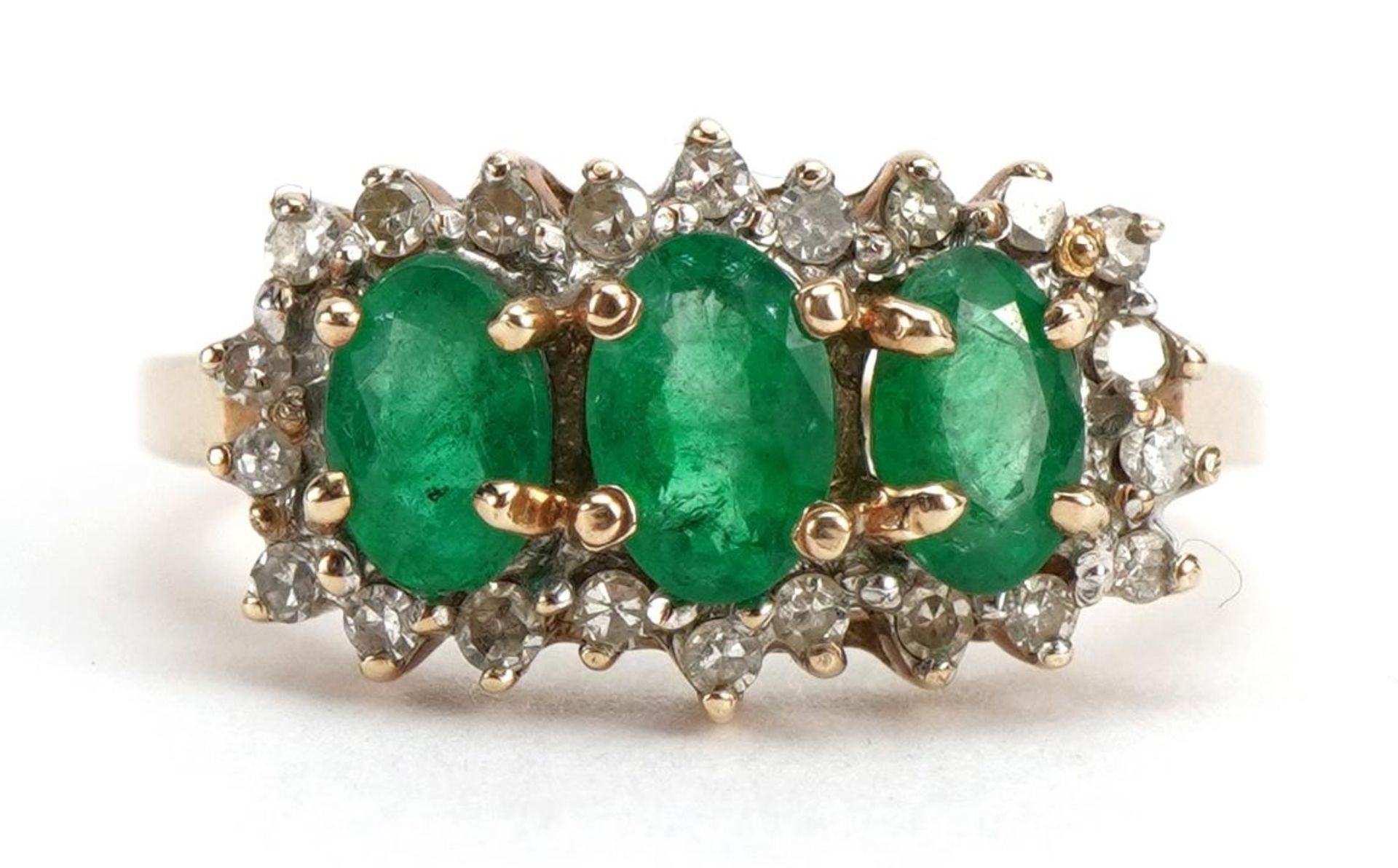 9ct gold emerald and diamond cluster ring, size N, 3.2g