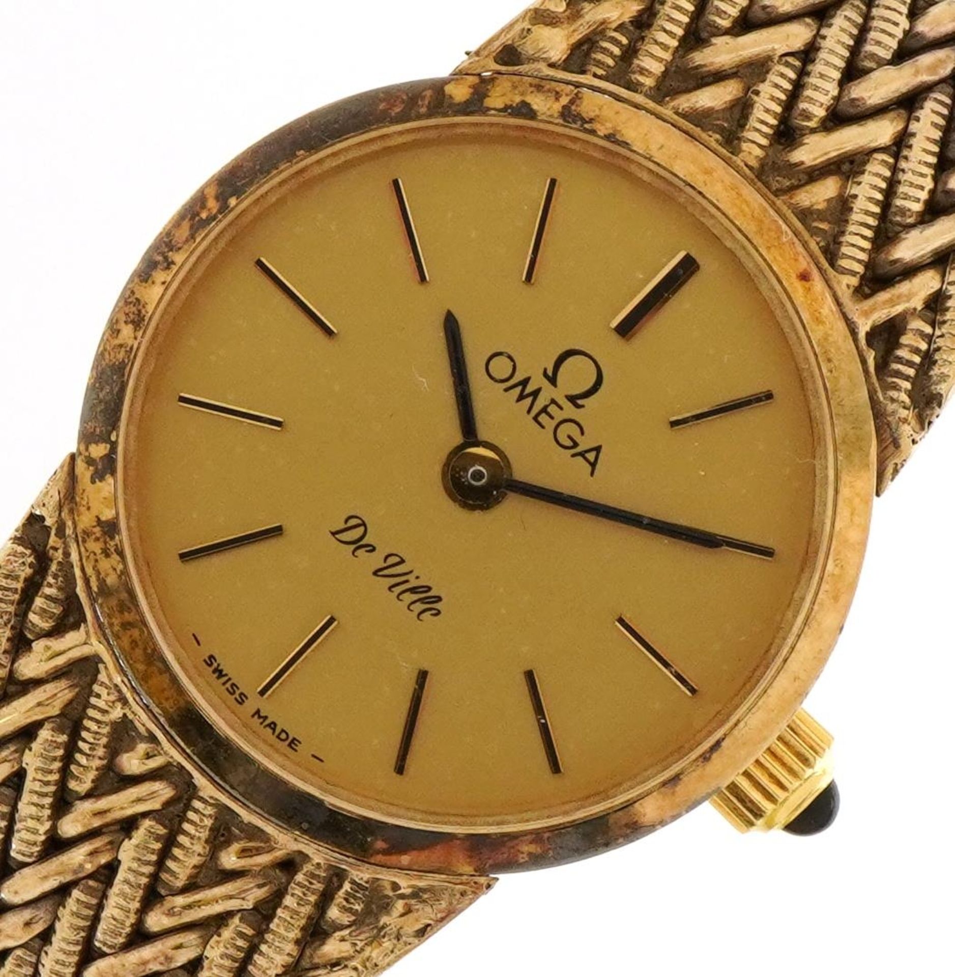 Omega, ladies Omega Deville wristwatch with silver gilt strap, the case 20mm in diameter, 27.6g