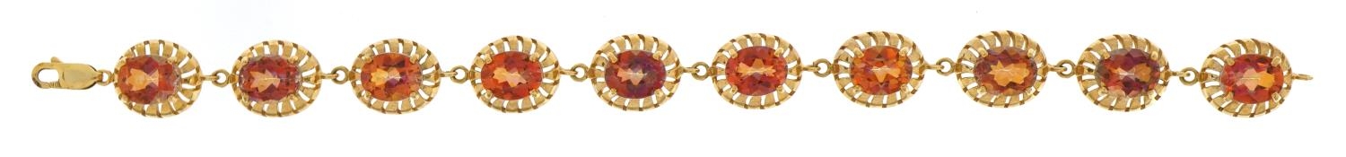 9ct gold iridescent orange/pink stone bracelet, 20cm in length, 22.1g - Image 2 of 4