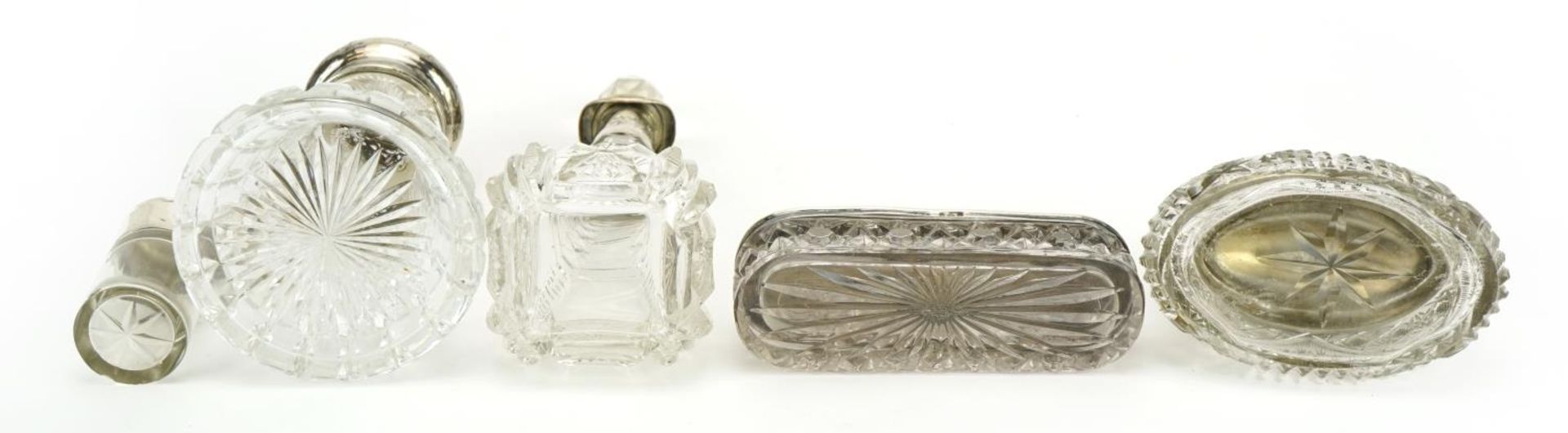 Silver mounted objects comprising two cut glass scent bottles, two cut glass jars, cut glass - Image 7 of 7