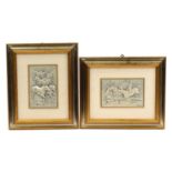 Two contemporary Italian 925 silver plaques depicting huntsmen and horses by Ottaviani, each mounted