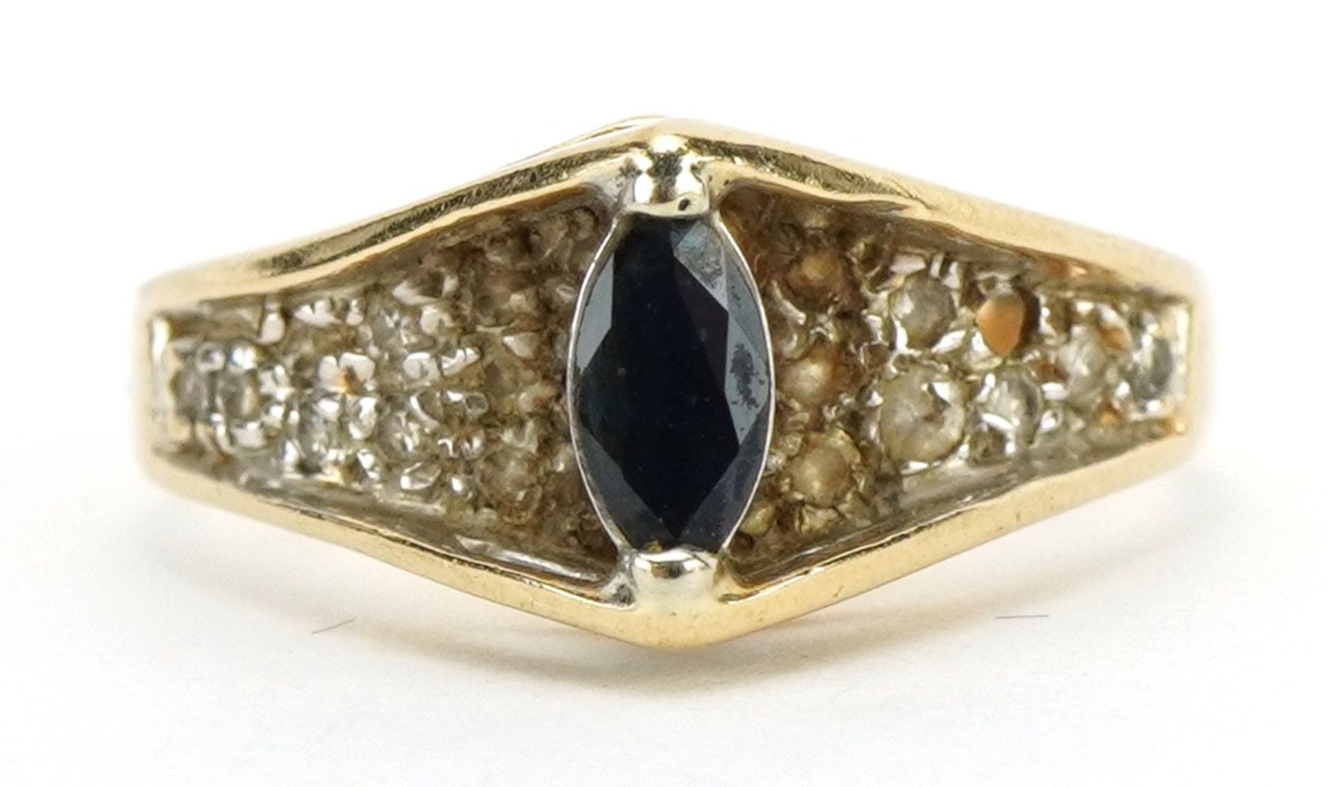 14k gold sapphire and diamond two tier ring, size L/M, 2.6g