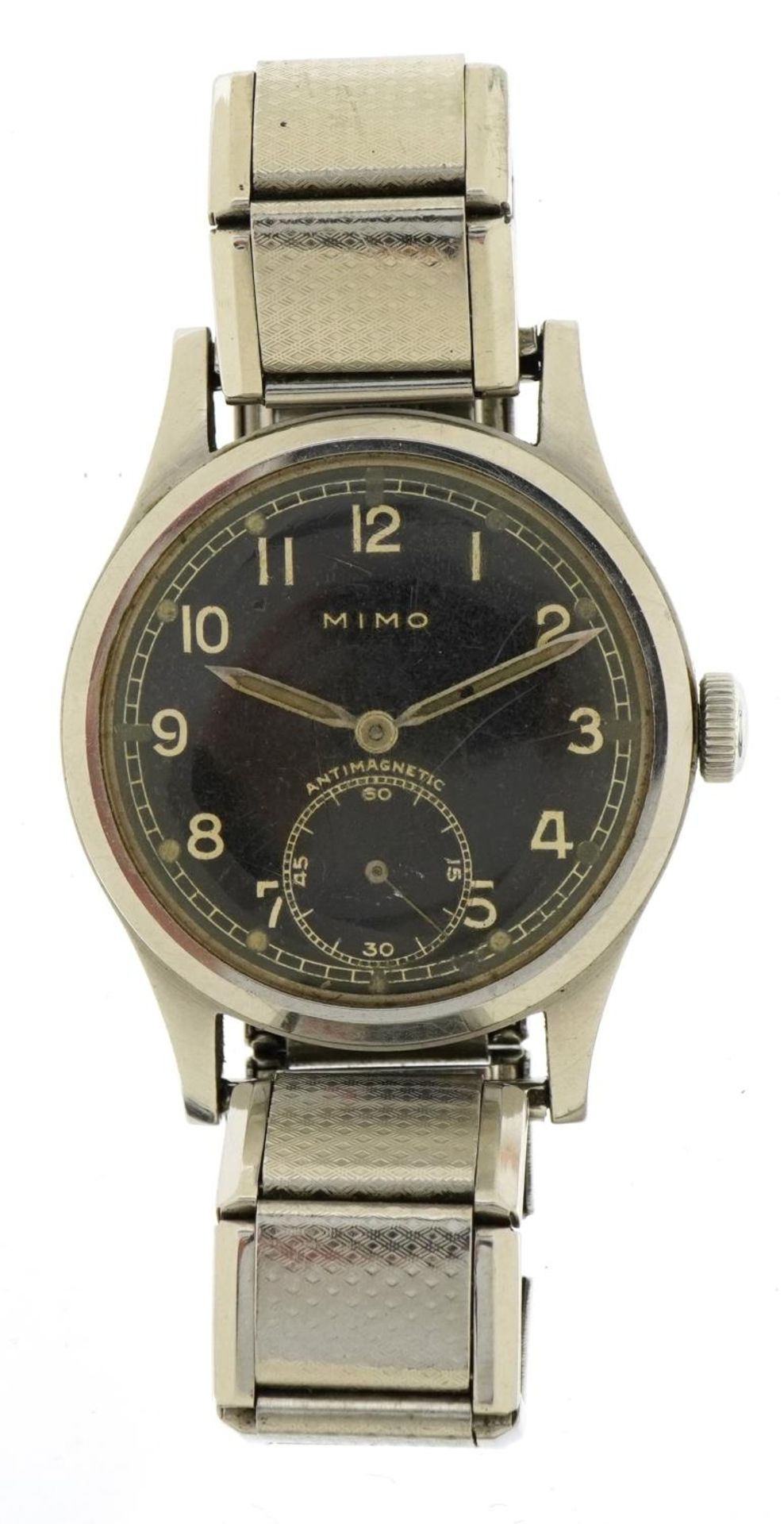 German military interest Mimo wristwatch with black dial, the case 34mm in diameter - Image 2 of 4