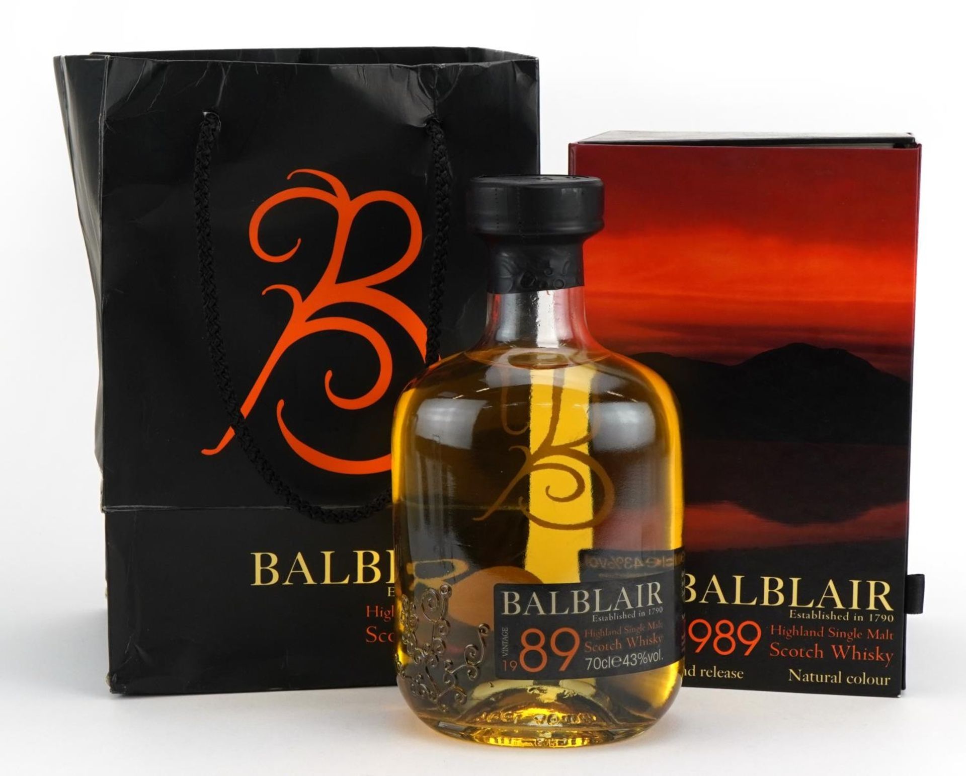 Bottle of Balblair vintage 1989 second release bottle of Highland Single Malt Scotch Whisky with box