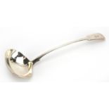 George III silver ladle with engraved heraldic crest, London 1813, 31cm in length, 183.6g