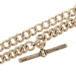 Silver watch chain with T bar and clasp, 29.5cm in length, 37.5g