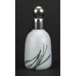 John Ditchfield, Glasform iridescent art glass scent bottle with white metal stopper and collar,