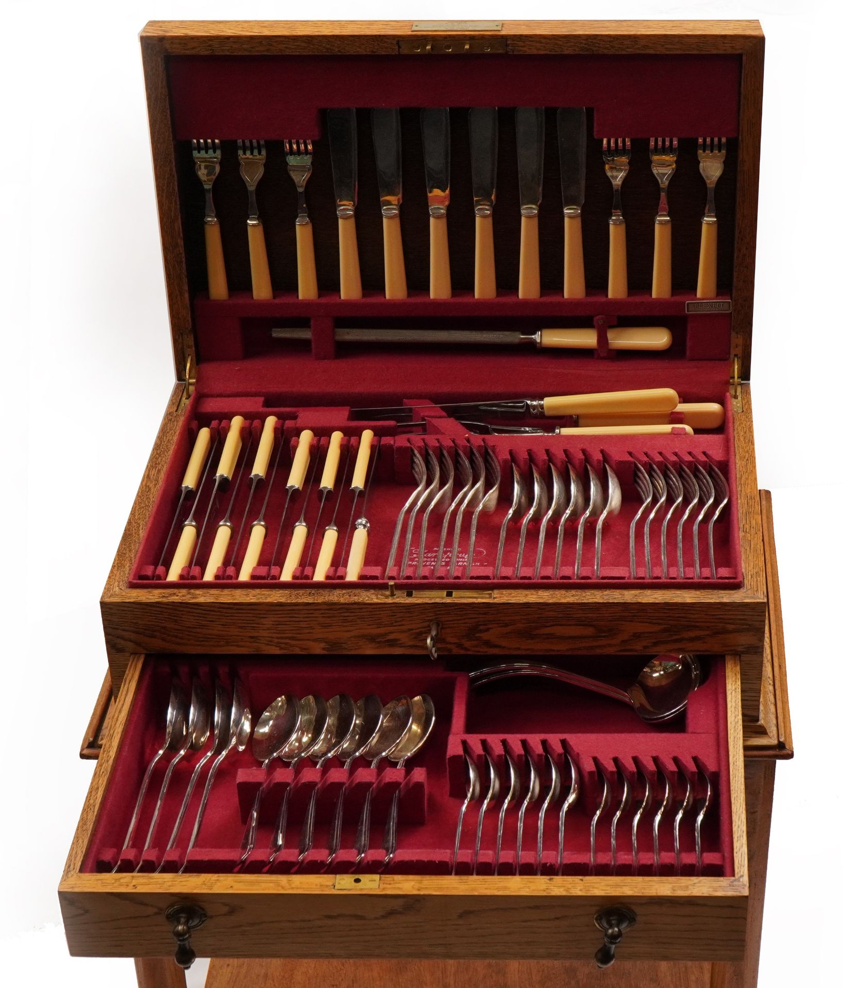 Lonsdale six place cutlery of silver plated cutlery housed in an Art Deco oak canteen with stand, - Image 2 of 8