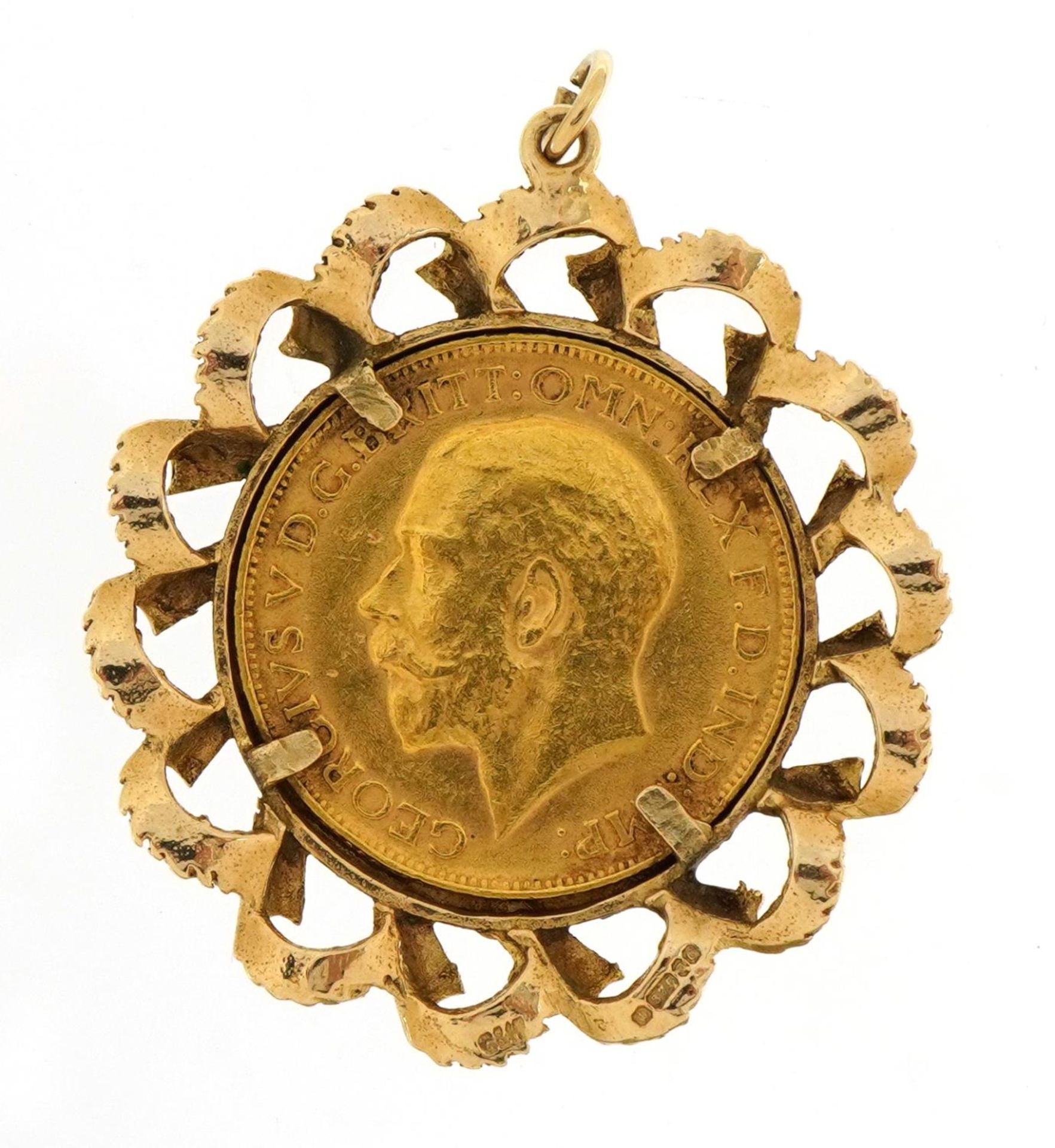 George V 1911 gold sovereign housed in a 9ct gold pendant mount, 4cm high, 12.7g - Bild 2 aus 3