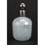 John Ditchfield, Glasform iridescent art glass scent bottle with white metal stopper and collar,