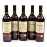 Five bottles of 1997 Bernard Magrez Malesan Bordeaux red wine