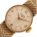 Ladies Longines 9ct gold wristwatch with 9ct gold strap, housed in a Longines box, the case 18mm