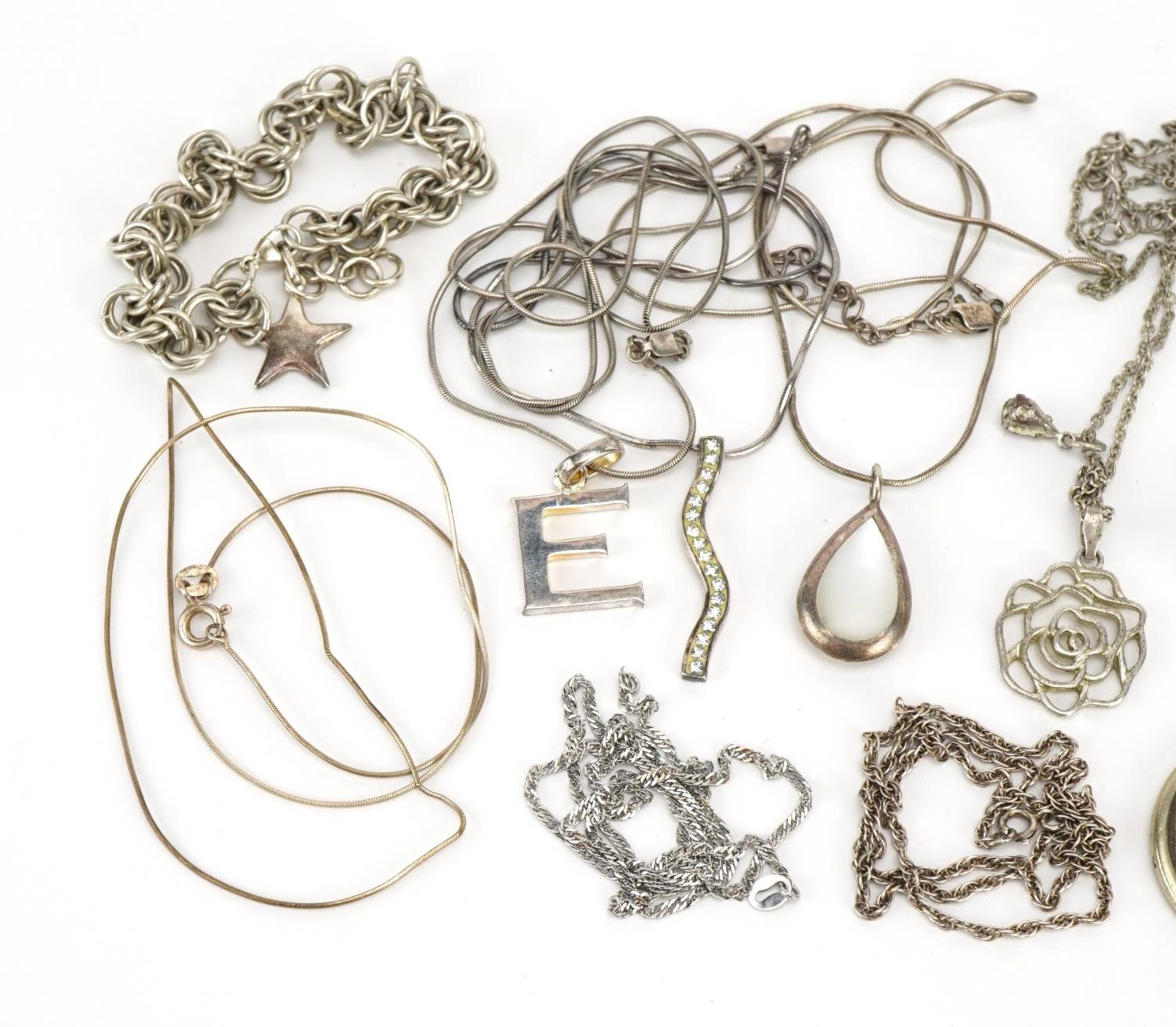 Silver and white metal jewellery including pendants on necklaces, Links of London initial E - Image 2 of 3