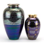 Atkinson Jones, two contemporary lustreware vases having blue glazes, the largest 23.5cm high