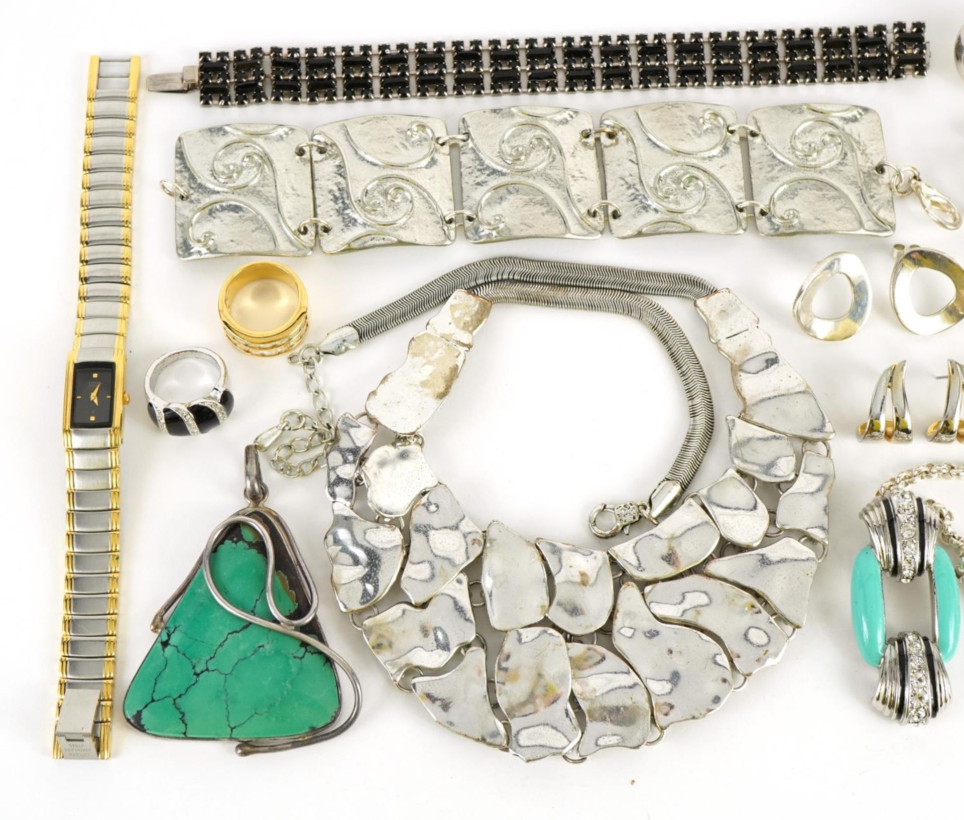 Silver and white metal jewellery including an Art Deco design pendant on Belcher link necklace, - Image 2 of 4