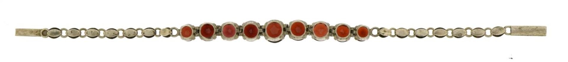 Antique unmarked silver bracelet set with nine garnets, 18.5cm in length, 8.6g - Image 3 of 3