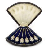 Set of six 19th century Russian silver spoons housed in a velvet and silk lined fitted case,