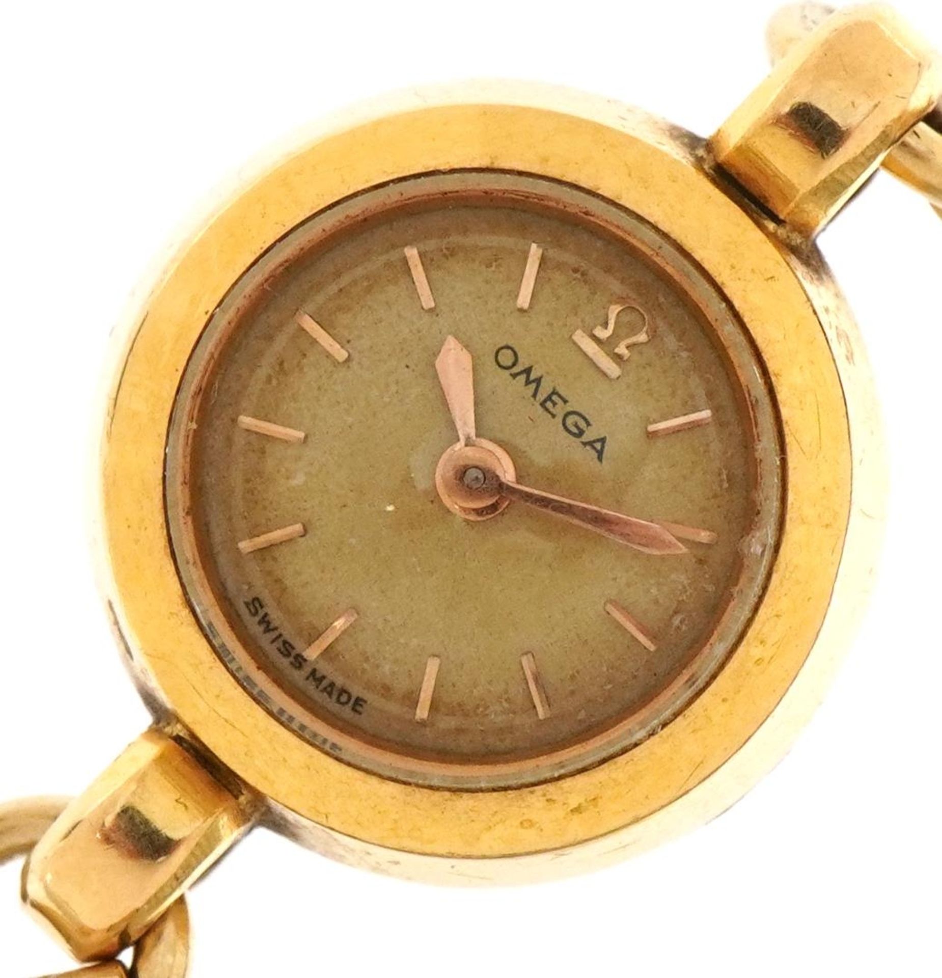 Omega, ladies gold Omega manual wind wristwatch, 15mm in diameter with rolled gold bracelet