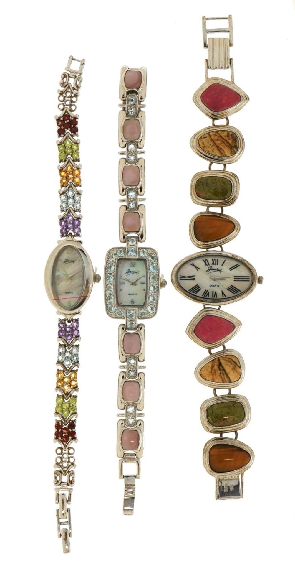 Three as new ladies Gems TV silver gem set and hardstone wristwatches, each with box - Image 2 of 6