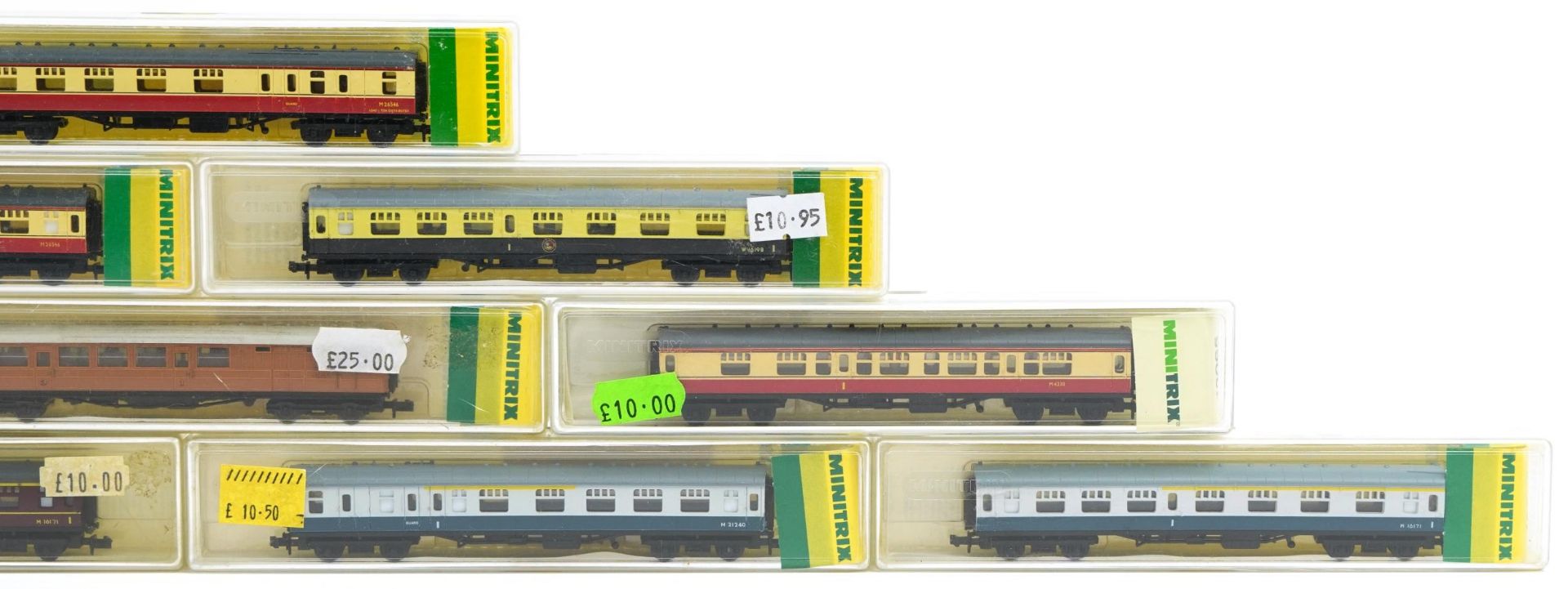 Ten Minitrix N gauge model railway carriages with cases, numbers 13003, 13004, 13005, 13006, - Bild 4 aus 5