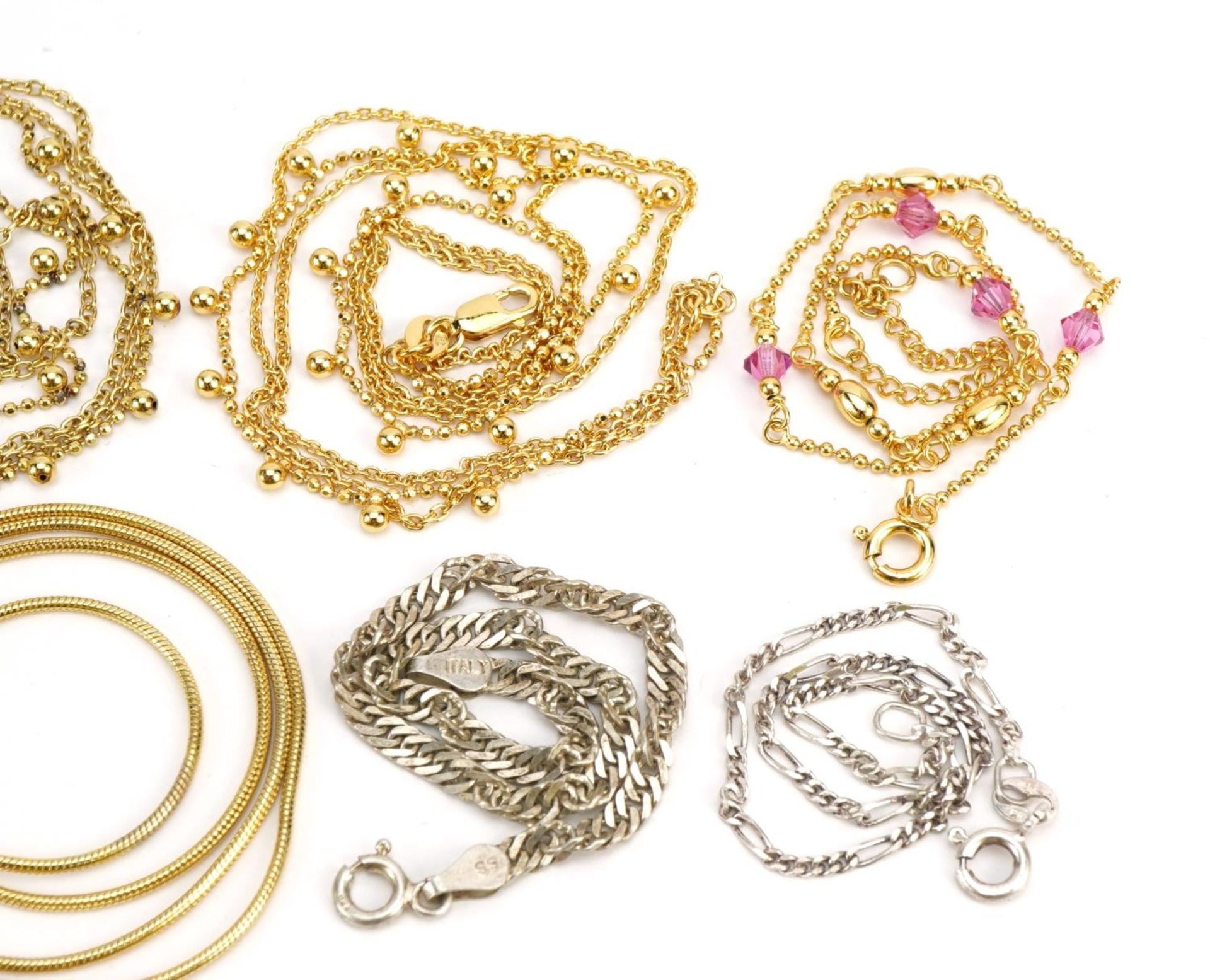 Four silver necklaces and four silver bracelets including Figaro link and one set with pink - Image 3 of 3