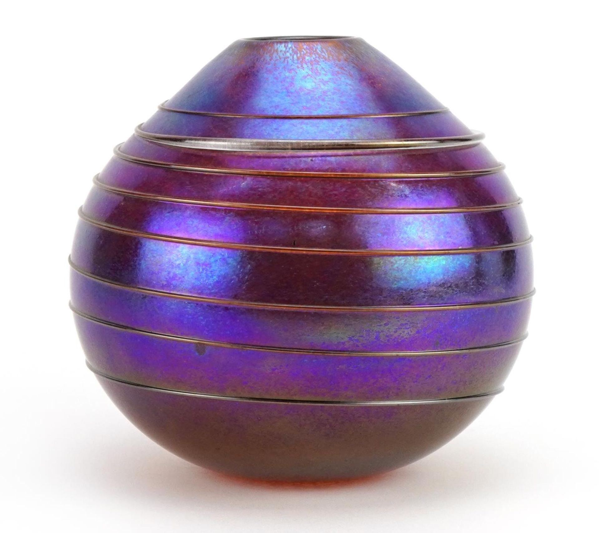 Siddy Langley, iridescent art glass vase with trailed decoration, etched Siddy Langley 2004 around - Image 2 of 4