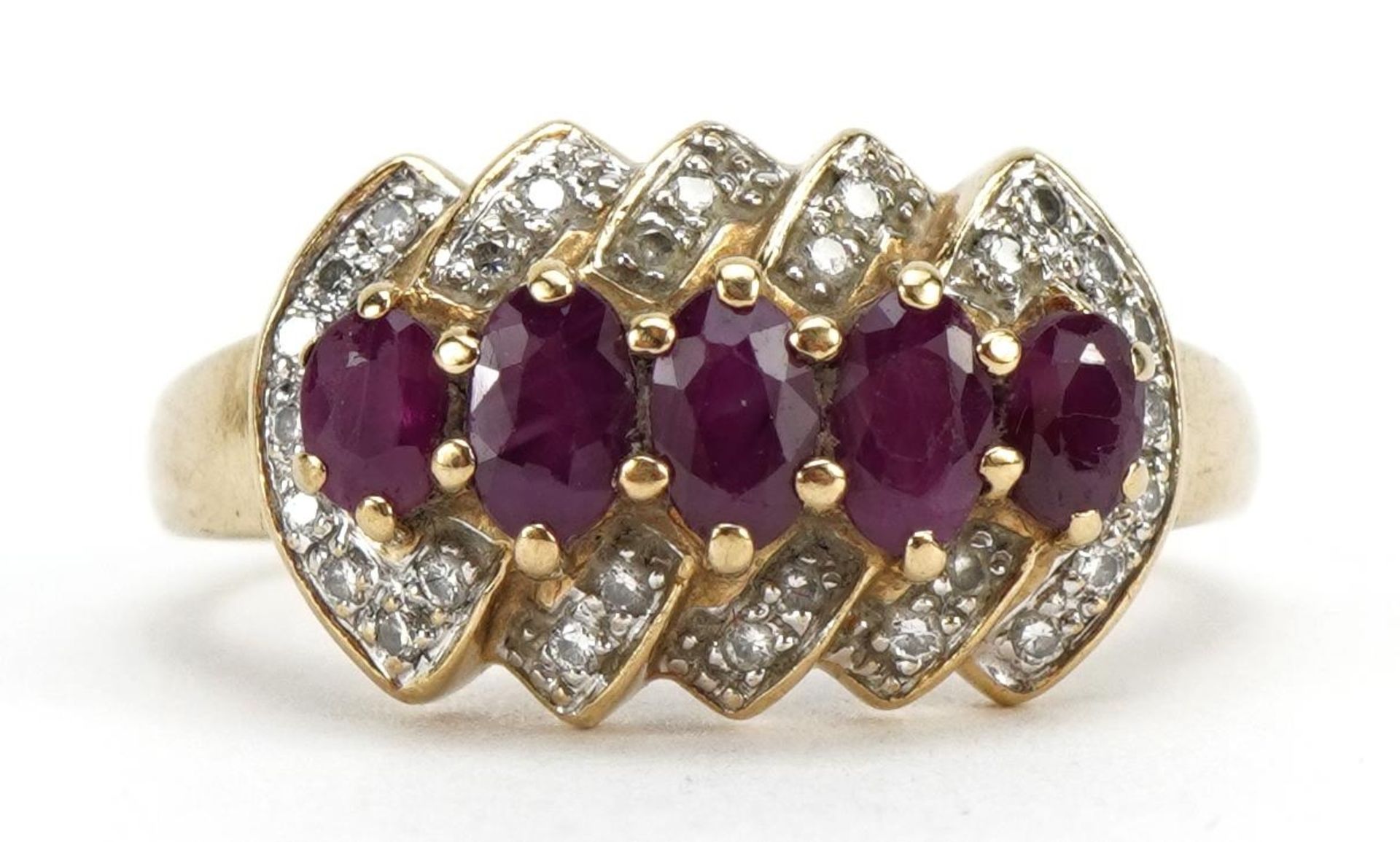 9ct gold ruby and diamond cluster ring, size Q, 3.2g