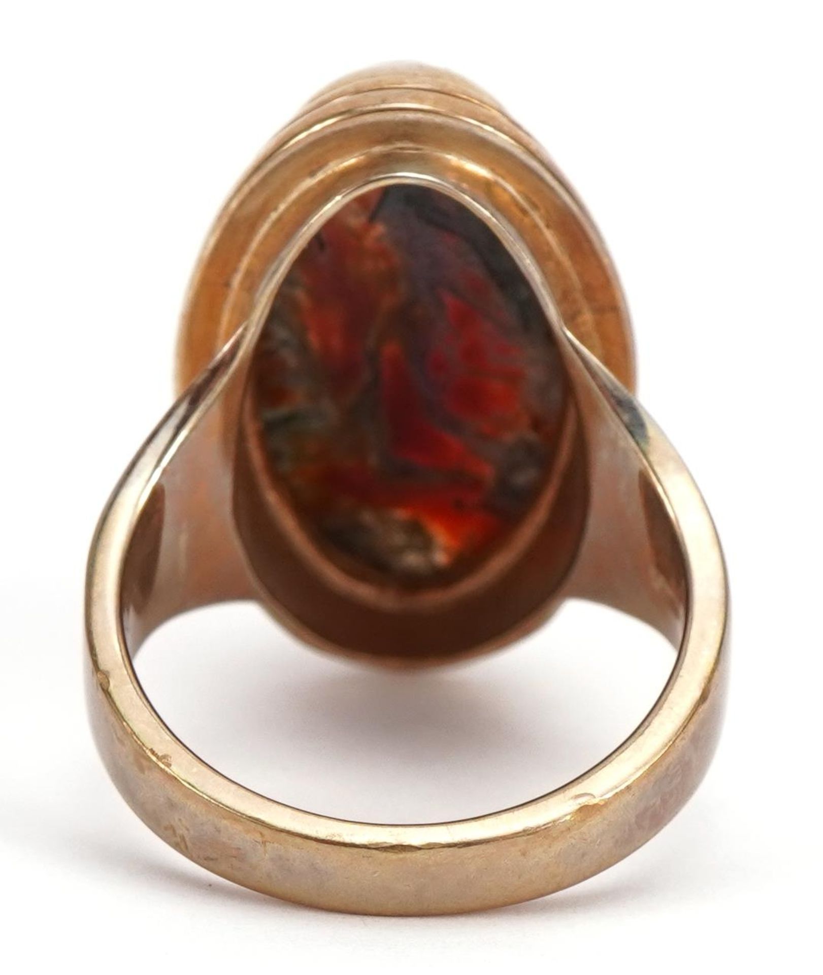 Jon & Valerie Hill 9ct gold cabochon agate ring housed in a Jon & Valerie Hill box, Birmingham 1991, - Bild 2 aus 4