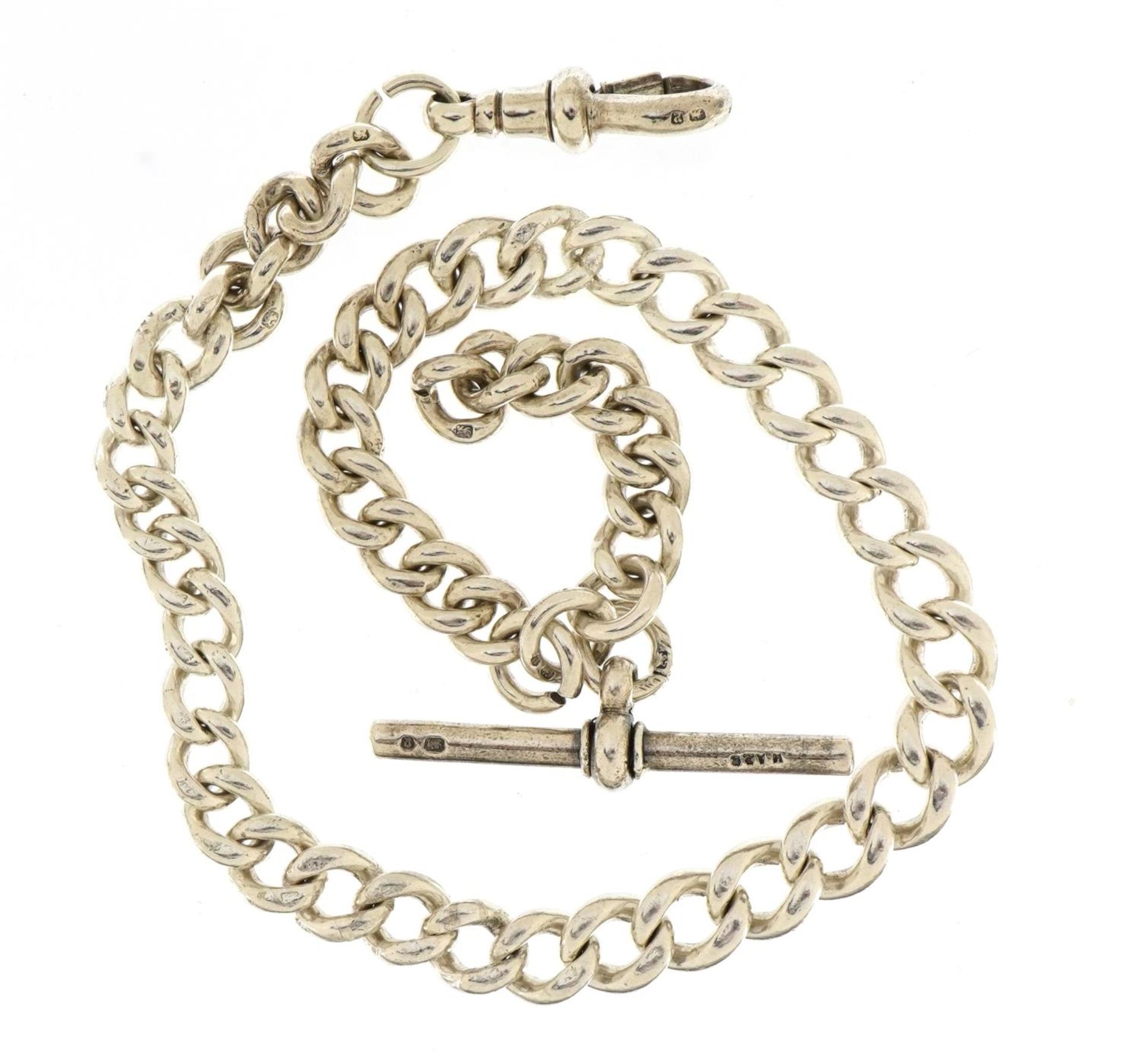 Silver watch chain with T bar and clasp, 29.5cm in length, 37.5g - Image 2 of 3