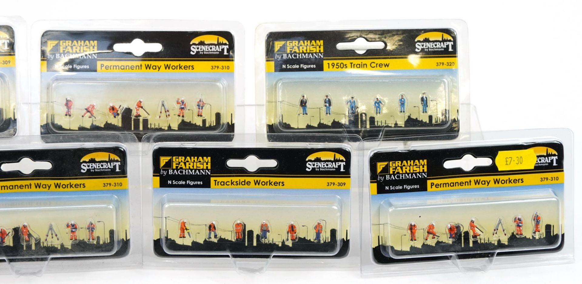 Seven Graham Farish N gauge model railway sets of figures with cases including 1950s train crew, - Image 3 of 3