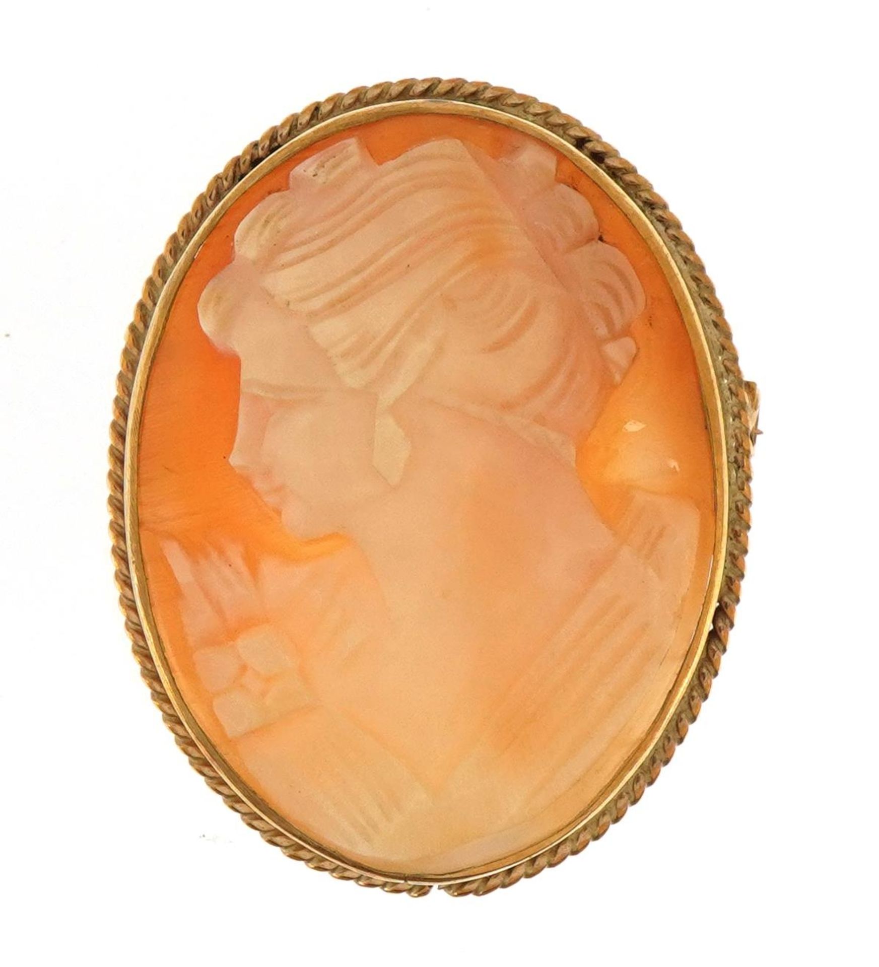 9ct gold mounted cameo maiden head pendant brooch, 3.7cm high, 8.4g