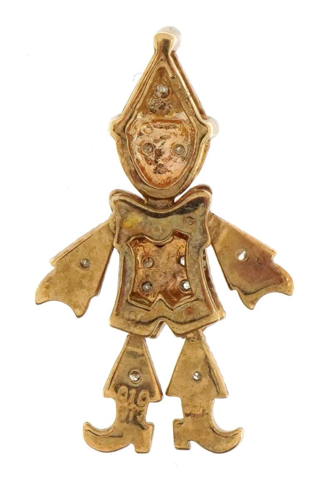 9ct gold diamond set clown pendant with articulated limbs, 2.9cm high, 3.2g - Image 2 of 3