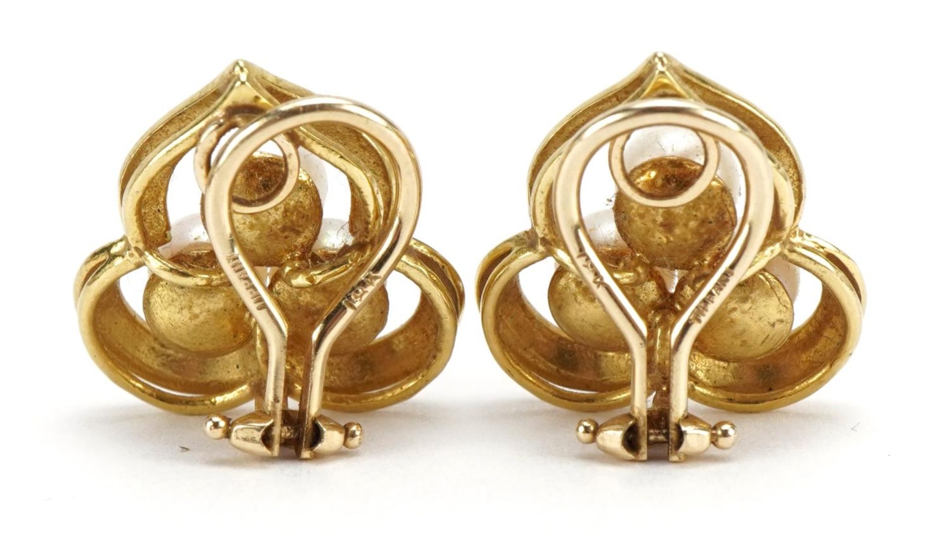 Tiffany & Co, pair of 18ct gold cultured pearl cluster clip on earrings, 2.0cm high, 10.8g - Image 2 of 3