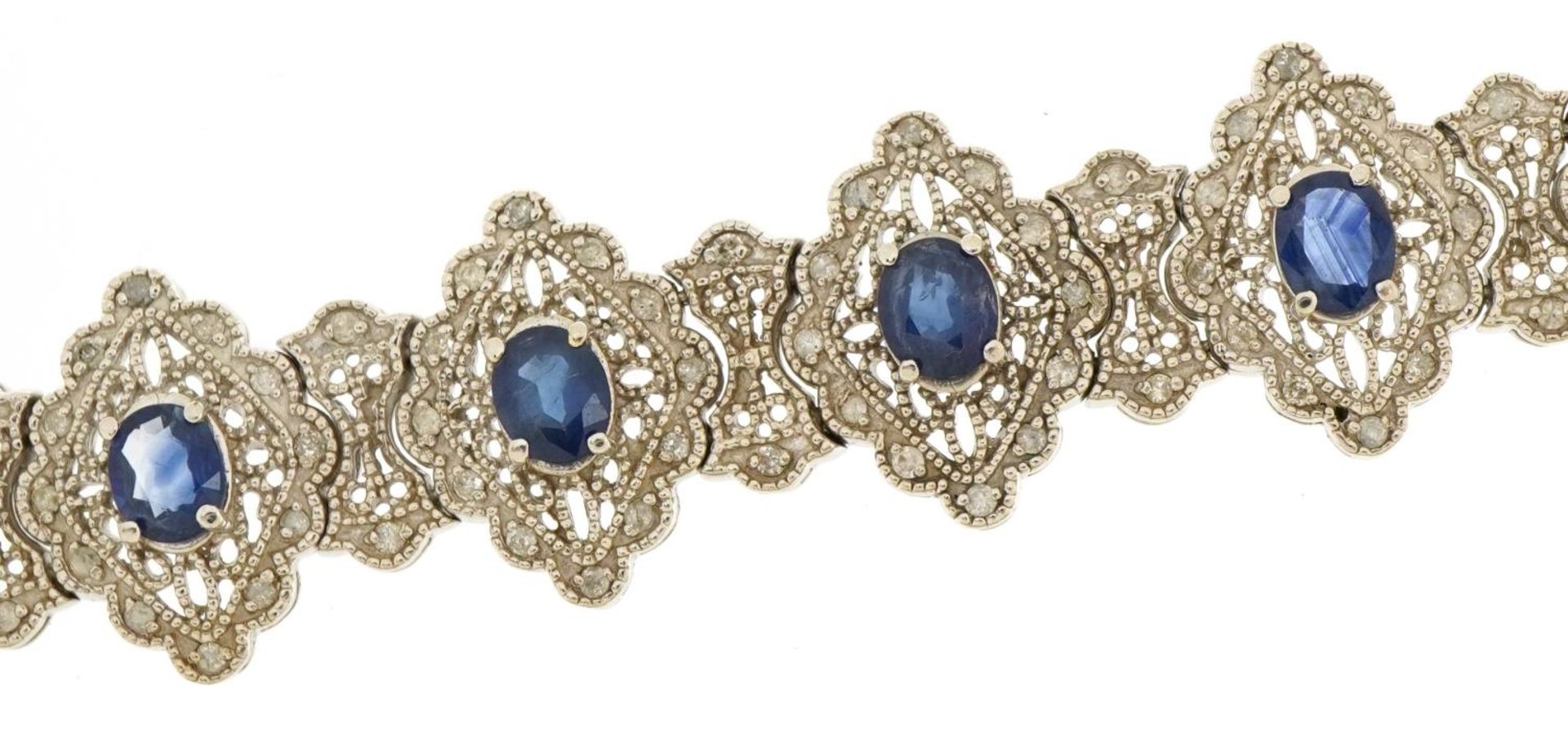 14ct white gold sapphire and diamond bracelet, 18.5cm in length, 32.8g