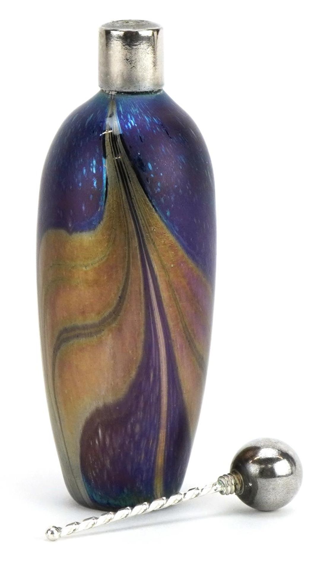 John Ditchfield, Glasform iridescent art glass scent bottle with combed decoration and white metal - Image 3 of 5