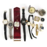 Vintage and later ladies and gentlemen's wristwatches including a silver half hunter pocket watch,