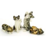 Four Winstanley pottery cats with beaded eyes, the largest 25cm high