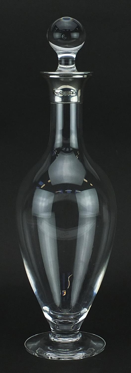 Dartington Crystal decanter with stopper and silver collar by E P Degavino, London 2004, 36cm high - Image 2 of 4