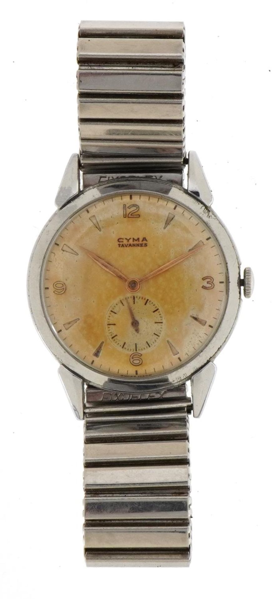 Cyma, vintage gentlemen's Cyma Tavannes stainless steel wristwatch with subsidiary dial, the case - Image 2 of 5