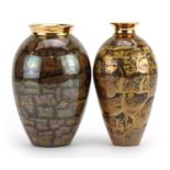 Atkinson Jones, two contemporary lustreware vases having brown crackle glazes, each 16.5cm high