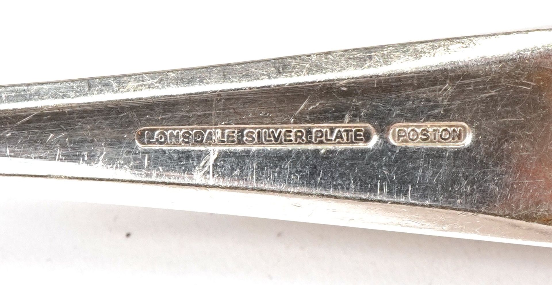 Lonsdale six place cutlery of silver plated cutlery housed in an Art Deco oak canteen with stand, - Image 6 of 8